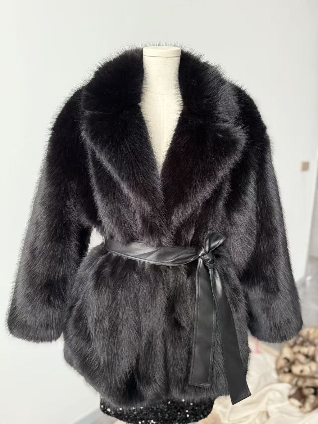 With Belt Artificial Wool Coat Mid-length